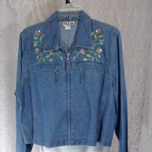 BXB Denim Blue Zip Front Jacket Bling Accents Size XL